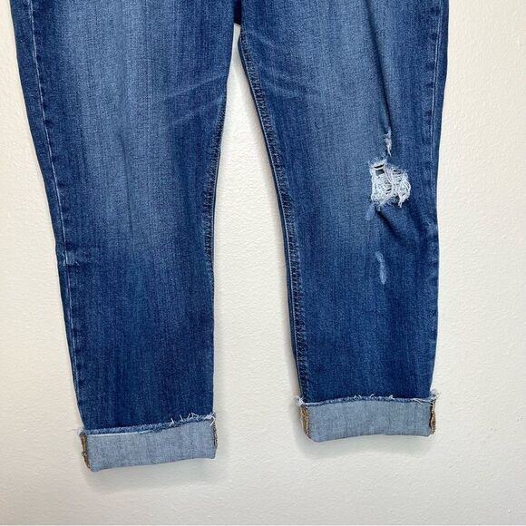 Old Navy Boyfriend Straight Cuffed Distressed Cropped Blue Denim Jeans Women 14 - Picture 5 of 12